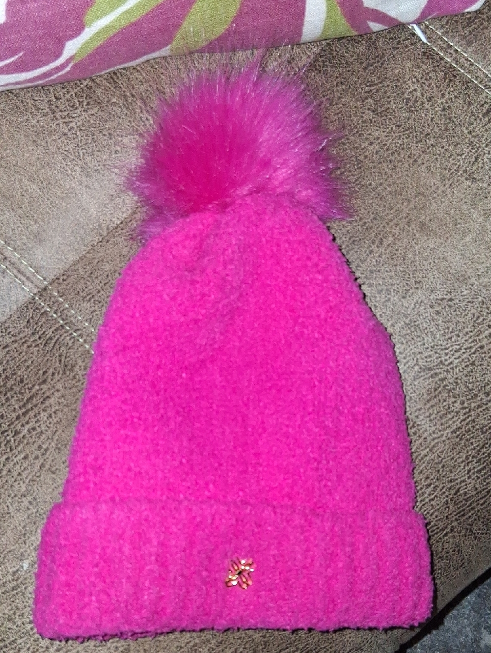 Lilly Pulitzer Hot Pink Pom-Pom Knit Beanie with Floral Charm